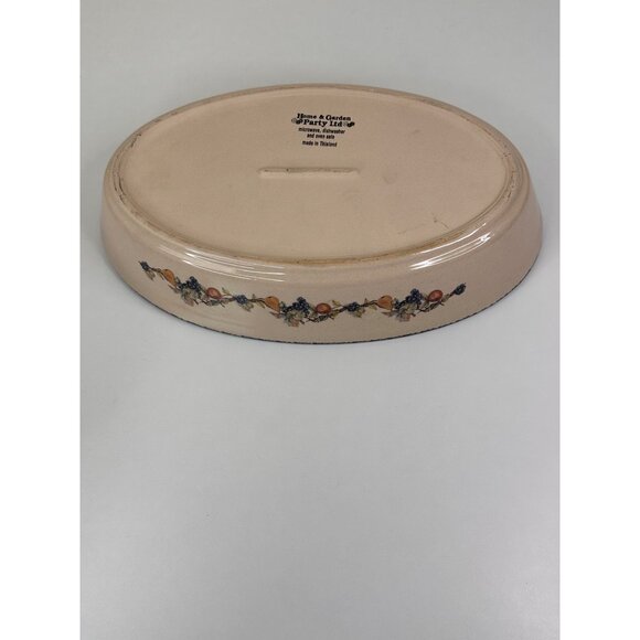 Vintage Home and Garden Party Stoneware Fruit Garland Pattern Oval Baker 14" - Picture 6 of 11